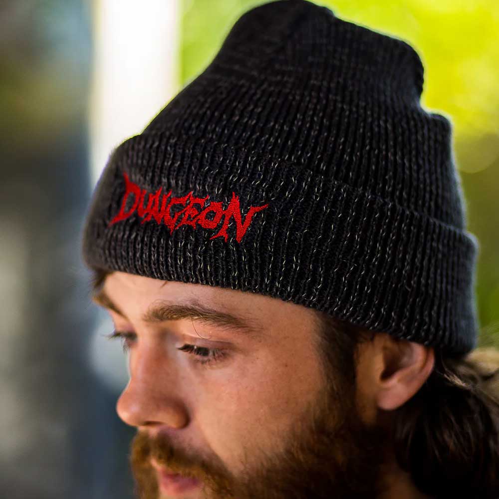 Dungeon Logo reflective beanie model