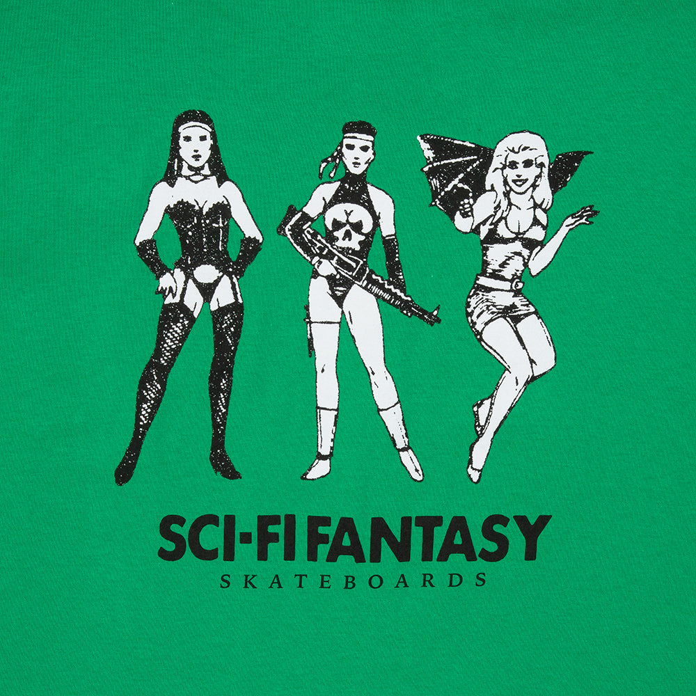 Sci-Fi Fantasy Macho Girls T-Shirt green detail