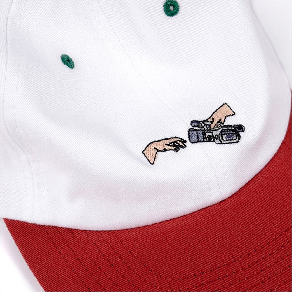 Magenta God's Plan dad hat beige white