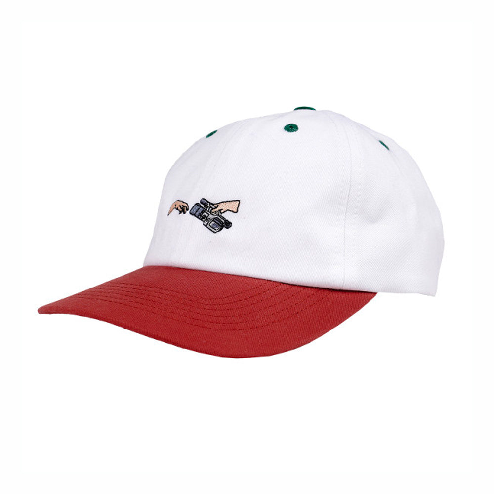 Magenta God's Plan dad hat beige white
