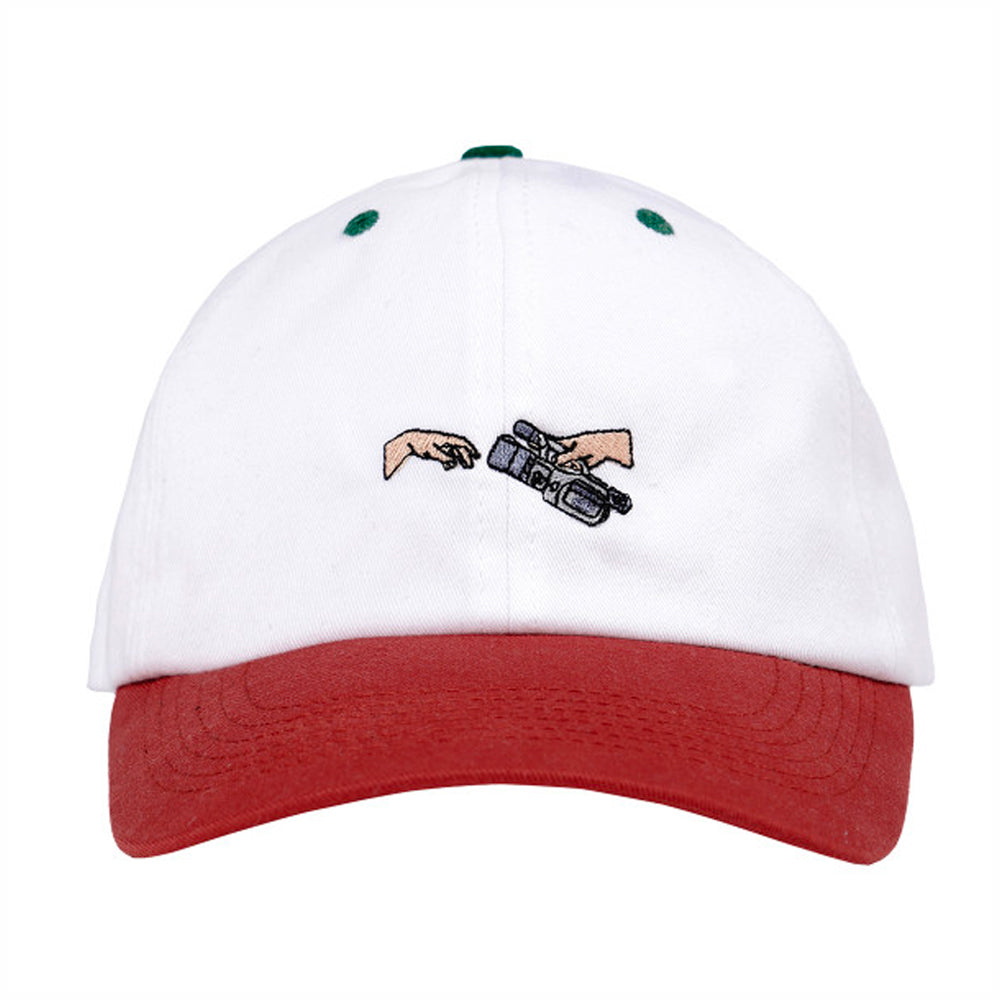 Magenta God's Plan dad hat beige white