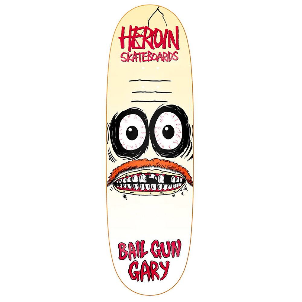 Heroin Skateboards Bail Gun Gary 3 Symmetrical Egg Deck 9.75