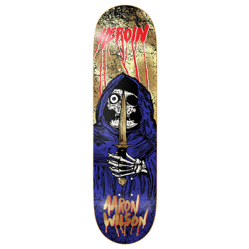 Heroin Skateboards Aaron Wilson Knock Off 2 Skull Priest Deck 8.5