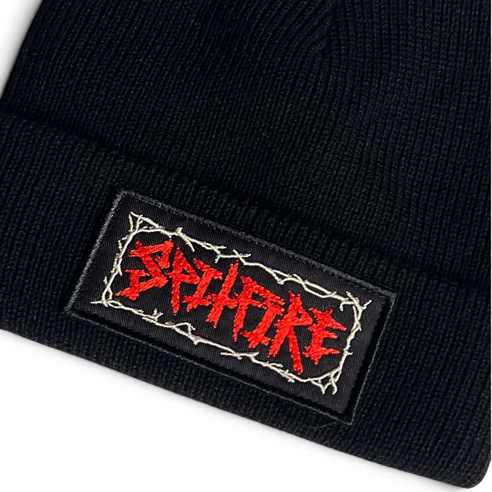 Spitfire Wheels Gas Mask Script Patch Beanie detail