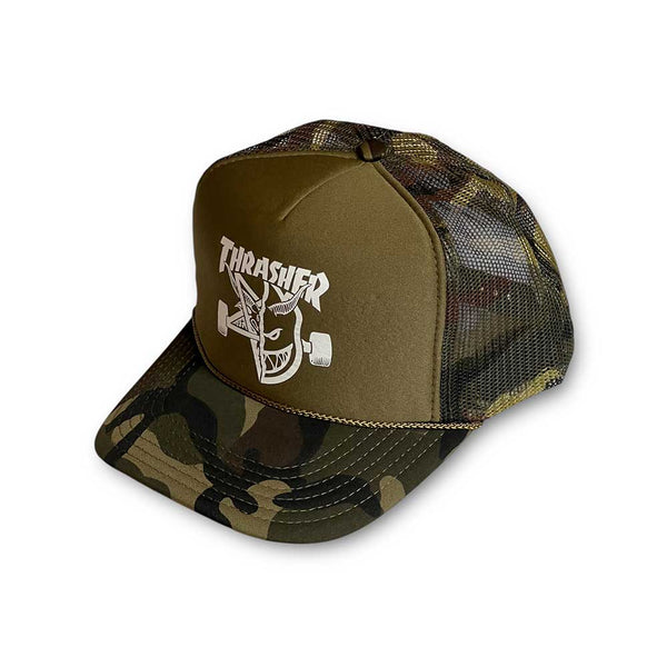 Thrasher Magazine Thrash And Burn trucker cap camo oblique