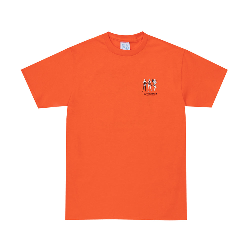 Sci-Fi Fantasy Macho Girls T-Shirt orange front