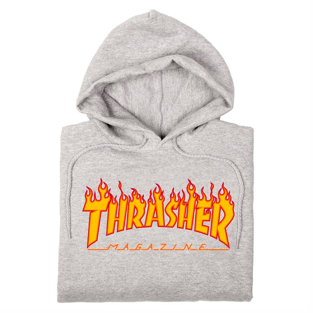 Thrasher Magazine Flame Logo Hooded Sweat Grey detail